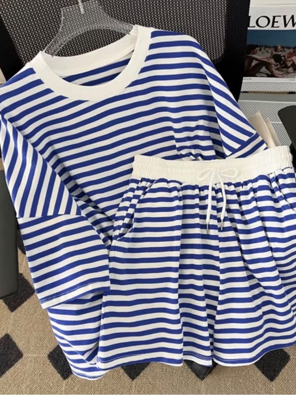 Women's Blue & White Striped Shorts Pajama Set